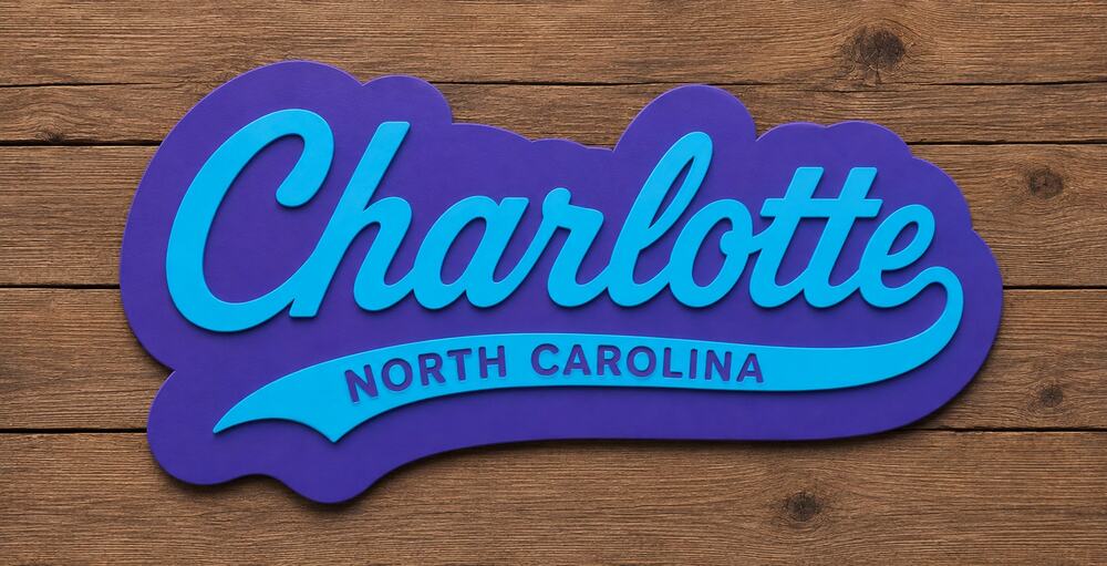 Charlotte North Carolina City Script Sign Vintage Style Cursive Logo Customize